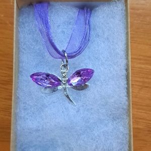 Amethyst Crystal Dragonfly Necklace